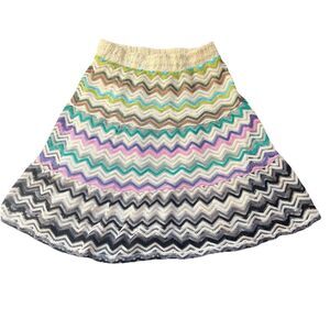 Vintage Lapis Crochet Chevron Knit Skirt Mini A-Line Y2K Boho Festival Stretch